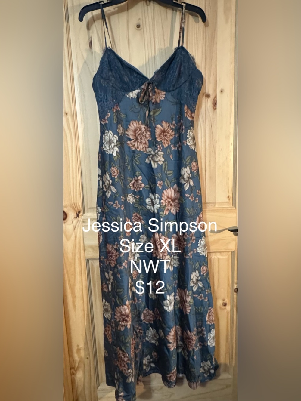 Jessica Simpson Blue Floral Maxi Skirt with Rose and Cream Blooms